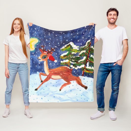 Couverture Polaire Baby Deer in Santa Hat (En situation)