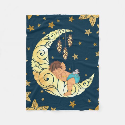 Couverture Polaire Baby Ganesha avec lune et étoiles (Devant)