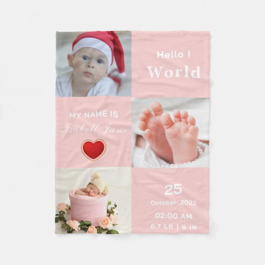Couverture Polaire Baby Girl Birth Stat Faire-part (Devant)