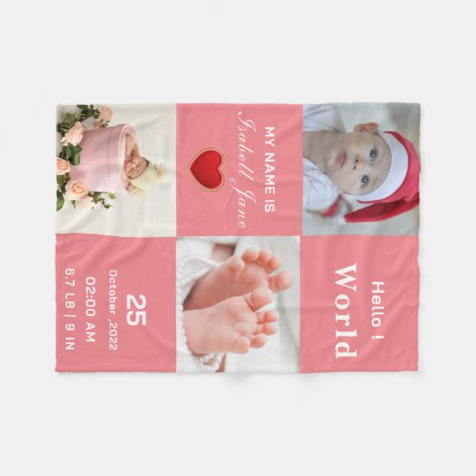 Couverture Polaire Baby Girl Birth Stat Faire-part (Devant (Horizontal))