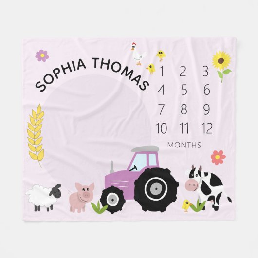 Couverture Polaire Baby Girls mignonne rose ferme tracteur animal jal (Devant (Horizontal))