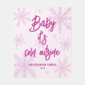 Couverture Polaire Baby Its Cold Outside Pink Snowflakes Script Girly (Devant)