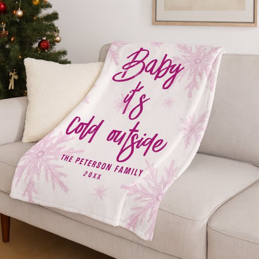 Couverture Polaire Baby Its Cold Outside Pink Snowflakes Script Girly