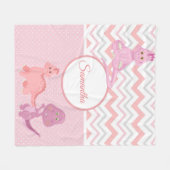 Couverture Polaire Baby Pink Dinosaur Chevron Personnalisé (Devant (Horizontal))