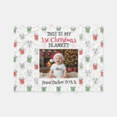 Couverture Polaire Baby’s First Christmas Custom Name Photo Reindeer  (Devant (Horizontal))