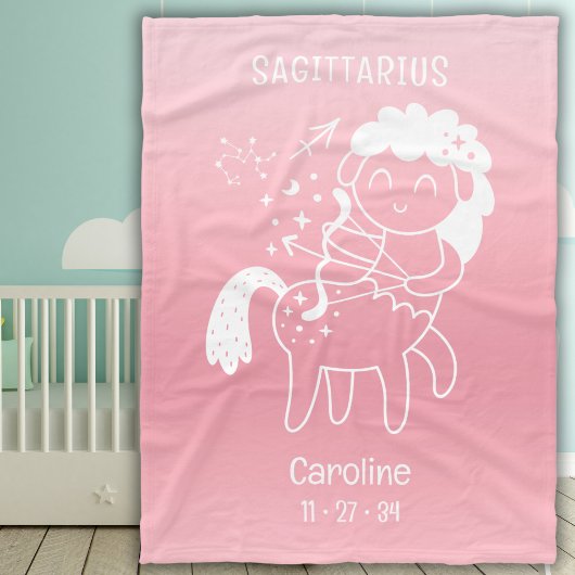 Couverture Polaire Baby Sagittarius Zodiac Star Nom Birthdate Pink