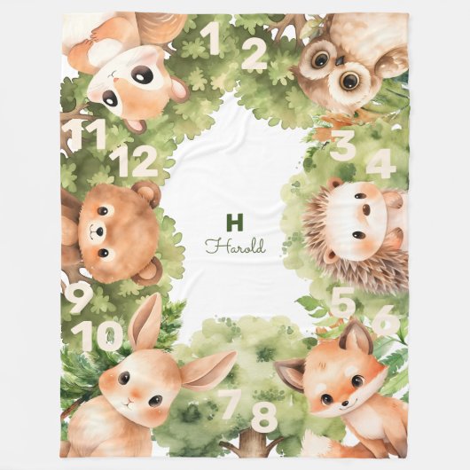Couverture Polaire Baby shower Boy Woodland Milestone (Devant)