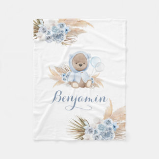 Couverture Polaire Baby shower de garçon en teddy Boho bleu