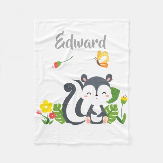 Couverture Polaire Baby Skunk, Papillon & Fleurs (Devant)