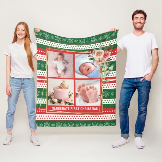 Couverture Polaire Baby's First Christmas Personalized 4 Photo (En situation)