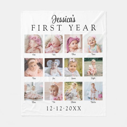 Couverture Polaire Baby's First Year Photo Collage (Devant)