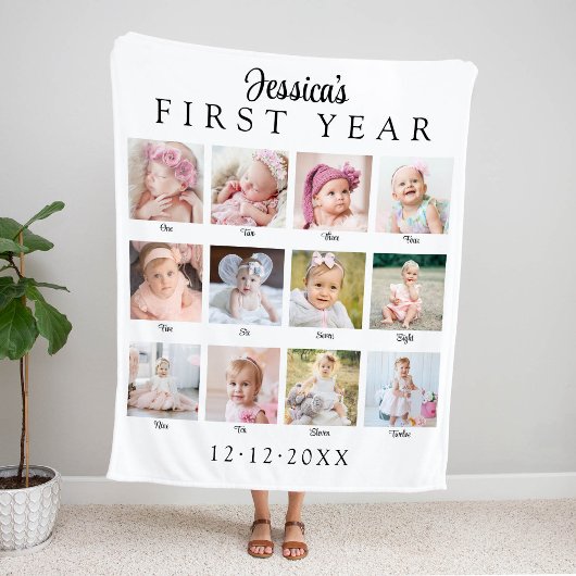 Couverture Polaire Baby's First Year Photo Collage