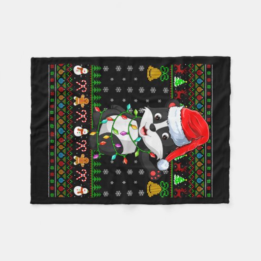 Couverture Polaire Badger Christmas Lights Funny Santa Ugly Sweaters  (Devant (Horizontal))