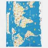 Couverture Polaire Badine la carte du monde avec des animaux (Devant)