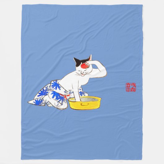 Couverture Polaire Bain de chat japonais humoristique I (Devant)