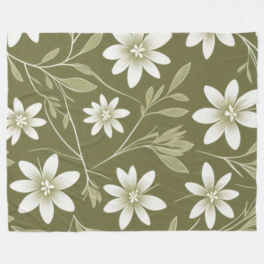 Couverture Polaire Baisson blanc tropical sur vert olive Élégant (Devant (Horizontal))