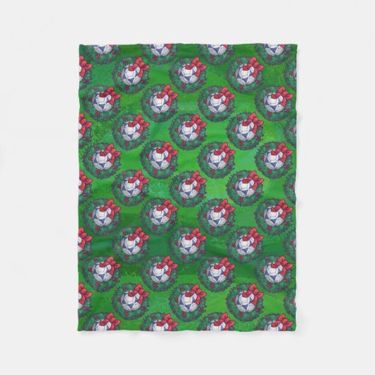 Couverture Polaire Bal de soccer blanc et bleu sur vert (Devant)