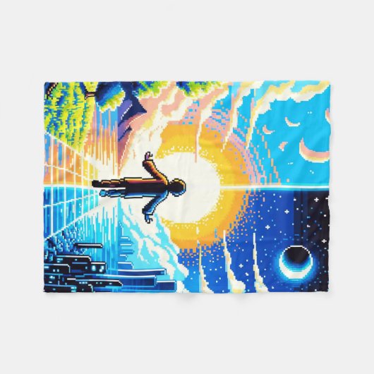 Couverture Polaire Balance des mondes - Futuriste Pixel Art Tech (Devant (Horizontal))