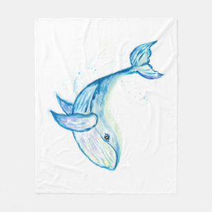 Couverture Polaire Baleine bleue dans les aquarelles