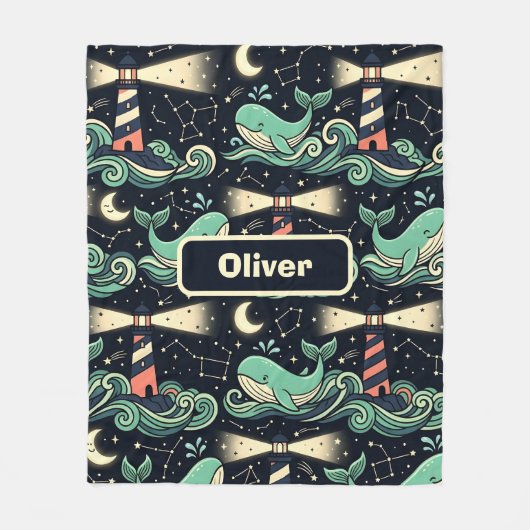 Couverture Polaire Baleine mignonne et phare (Devant)