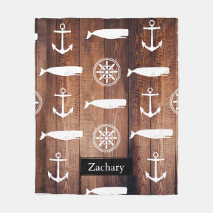 Couverture Polaire Baleine nautique Ancre et Helm Planks en bois fonc