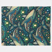 Couverture Polaire "Baleines avec lumières de Noël - Art Surreal" (Devant (Horizontal))