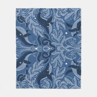 Couverture Polaire Baleines nautiques, motif de texture damassée.