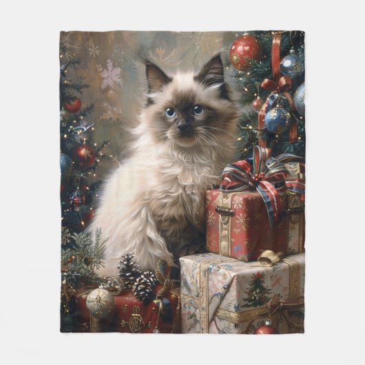 Couverture Polaire Balinais Kitten Noël Portrait de chat (Devant)
