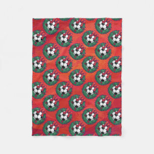 Couverture Polaire Balle de football en Motif de couronne sur rouge