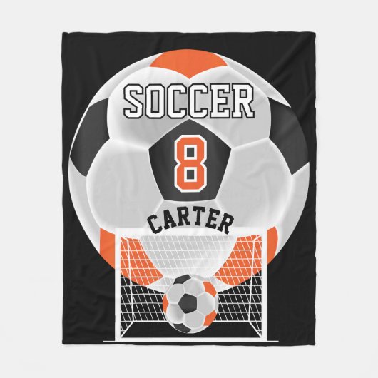 Couverture Polaire Balle de football - orange, blanc et noir (Devant)