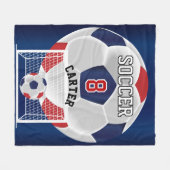 Couverture Polaire Balle de football - Rouge, Blanc et Bleu (Devant (Horizontal))