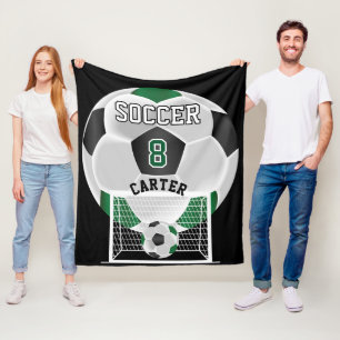 Couverture Polaire Balle de football - Vert, Blanc et Noir