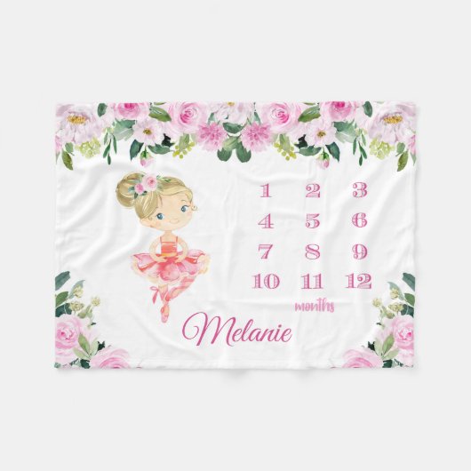 Couverture Polaire Ballerina Baby Mois Milestone Tracker rose  (Devant (Horizontal))