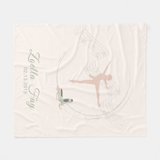 Couverture Polaire Ballerina Ballet danseuse en rose et vert (Devant (Horizontal))