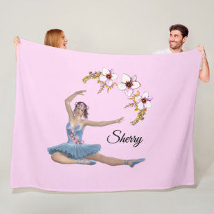 Couverture Polaire Ballerina en bleu Nom personnel Fleece Rose