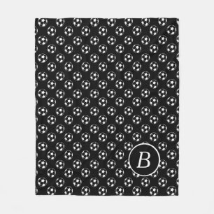 Couverture Polaire Balles de soccer noir et blanc Monogramme