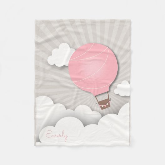 Couverture Polaire Ballon à air chaud rose personnalisé (Devant)