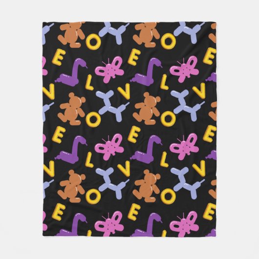 Couverture Polaire Ballons animaux de Whimsical et lettres d'amour (Devant)