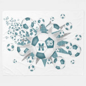 Couverture Polaire Ballons de football blanc turquoise étoiles filles (Devant (Horizontal))