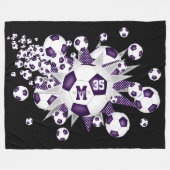 Couverture Polaire ballons de football blanc violet étoiles filles sa (Devant (Horizontal))