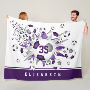 Couverture Polaire Ballons de football gris violet étoiles salle de s