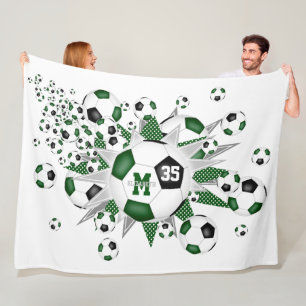 Couverture Polaire ballons de football noir vert étoiles filles nom