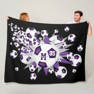 Couverture Polaire ballons de football violet gris étoiles filles sal
