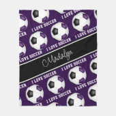 Couverture Polaire ballons de soccer noir violet girly motif texte (Devant)