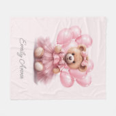 Couverture Polaire Ballons d'ours en peluche rose mignon Nom de l'enf (Devant (Horizontal))
