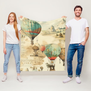 Couverture Polaire Balloon vintage à air chaud dans un paysage serein