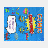 Couverture Polaire Bande dessinée Superhero Bleu Anniversaire Cadeau  (Devant (Horizontal))