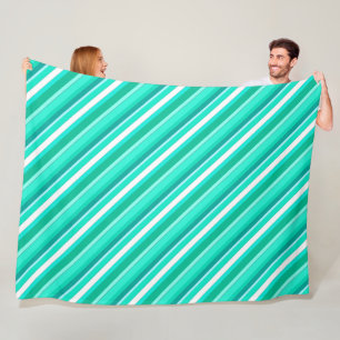 Couverture Polaire Bandes de bonbons en couches - turquoise et blanch