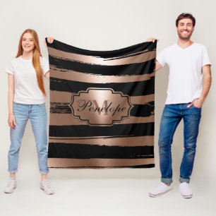 Couverture Polaire Bandes de pinceau rose or