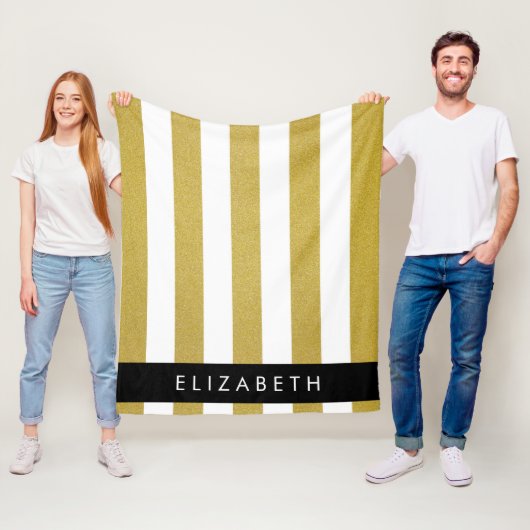 Couverture Polaire Bandes d'or, Motif rayé, Lignes, Votre Nom (En situation)
